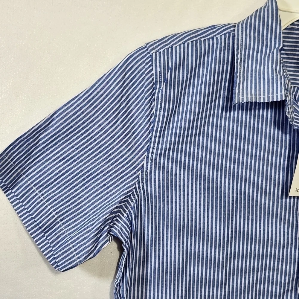 Gap Boys Size 10 Oxford Blue Strip Short Sleeve Collard Button Down Pocket Shirt